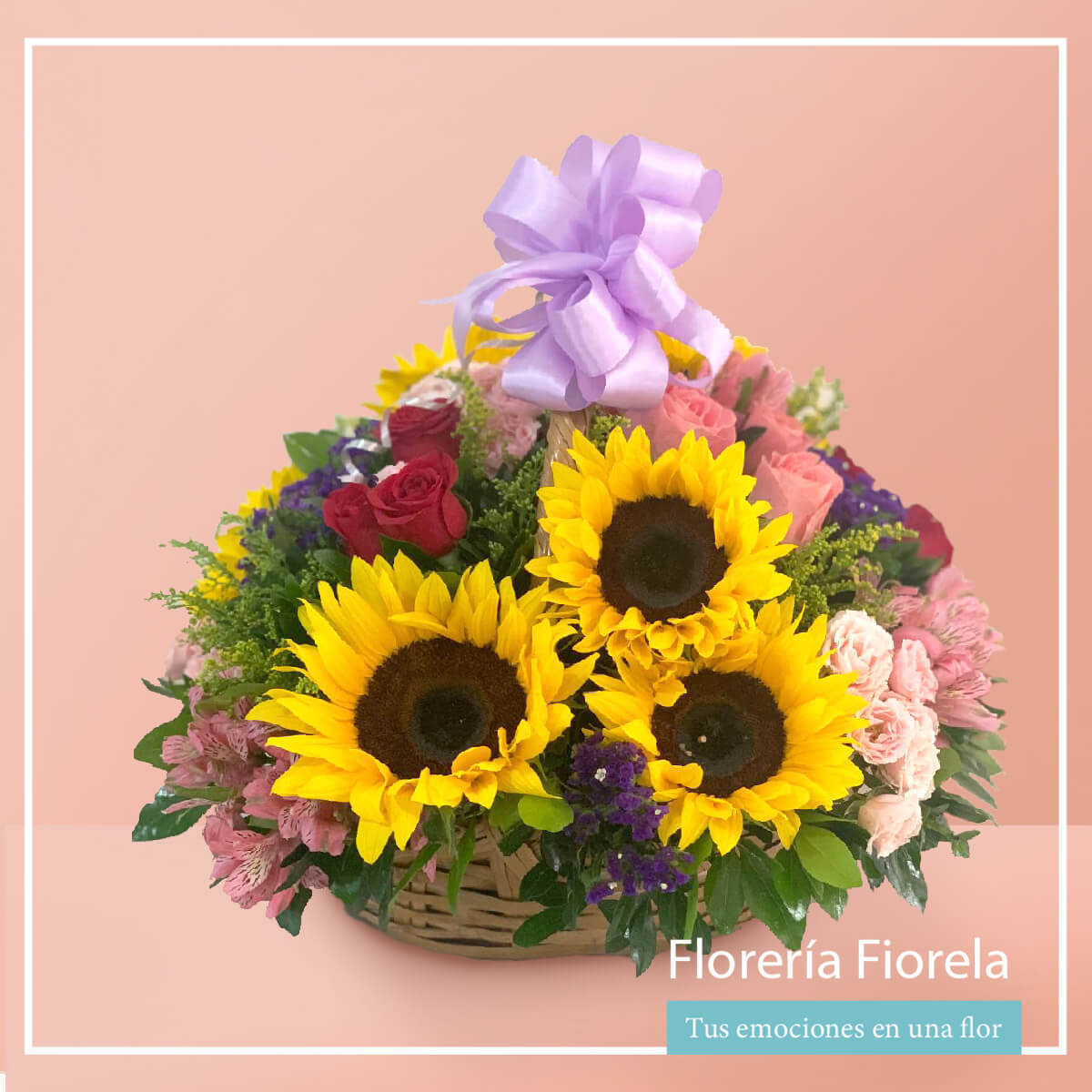 Canasta con girasoles y rosas - Aldora - Florería en Línea